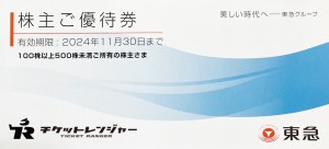 東急電鉄 株主優待冊子 500株未満　2024年11月30日期限