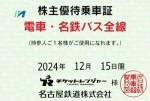 名古屋鉄道（名鉄）株主優待（定期型）電車・バス全線 2024年12月15日期限