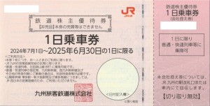 JR九州株主優待券（1日乗車券）＜2024年7月1日〜2025年6月30日期限＞