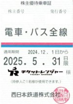 西日本鉄道（西鉄）株主優待（定期型）電車・バス全線 2025年5月31日期限