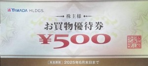 ヤマダデンキ株主お買物優待券 500円券 2025年6月30日期限_課税対象商品